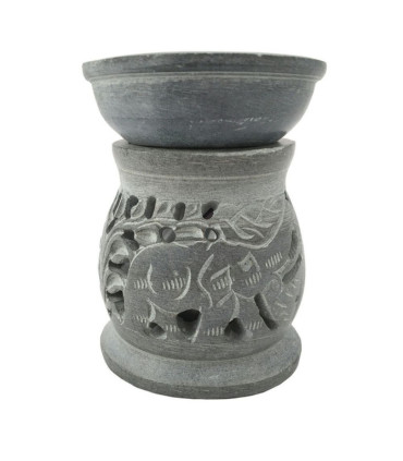 Oil Burner, Soapstone, Elephant, Grey